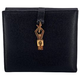 Gucci Vintage Black Leather Jackie Gold Push Lock Double Side Wallet Black