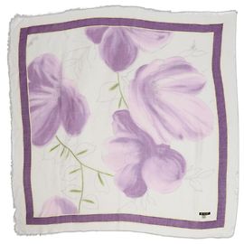Loro Piana Cachecol floral de cashmere com franjas roxas Roxo