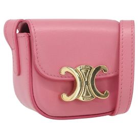 Céline Bolsa de Ombro Celine Triomphe em Couro de Bezerro Liso Mini Rosa