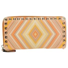 Valentino Garavani Rockstud Zip Around Wallet Striped Leather Orange