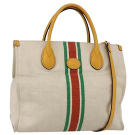 Gucci Foldable Web Tote Canvas with Leather Small Beige