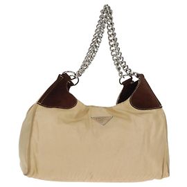 Prada Bolsa Cadeia Couro Macio Média Bege