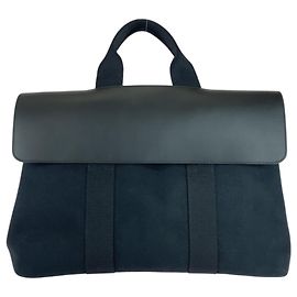 Hermès HERMES Valparaiso MM Black Toile Chevron Leather Tote Bag Black