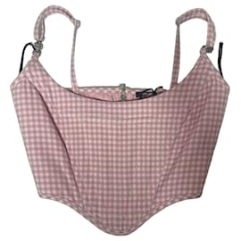 Versace Pink Gingham Top Pink White