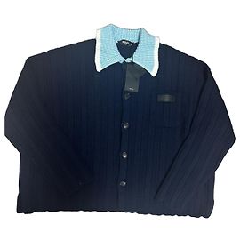 Versace Blue Knit Cardigan White Navy blue