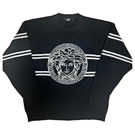 Schwarzer Strickpullover von Versace Schwarz Weiß