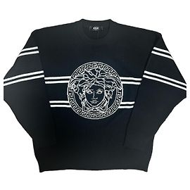 Versace Black Knit Sweatshirt Black White