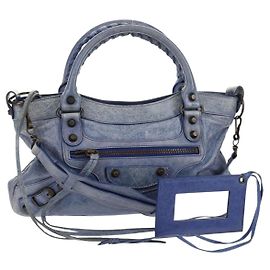 BALENCIAGA Le Premier Sac à Main Cuir 2en1 Bleu 103208 Auth 158871V Bleu