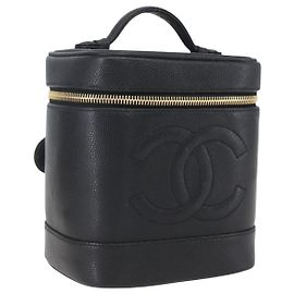 Pochette Vanity CHANEL in Pelle Caviar Nera Oro CC Auth bs31913 Nero D'oro