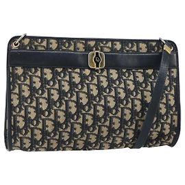 Borsa a Spalla in Tela Trotter Christian Dior Blu Navy Oro Auth 157344 D'oro Blu navy