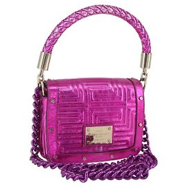Bolsa de ombro com corrente Gianni Versace em couro rosa e dourado Auth 158051 Rosa Dourado
