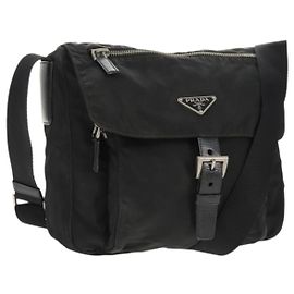 Borsa a Spalla PRADA Nylon Argento Nero Auth 158486 Nero Argento