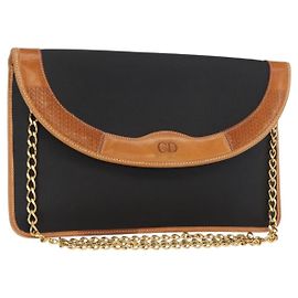 Borsa a spalla con catena Christian Dior in nylon e pelle nera dorata Auth bs32108 Nero D'oro