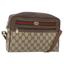 Borsa a Spalla GUCCI GG Supreme Web Sherry Line PVC Beige Oro Auth 158511 Beige D'oro