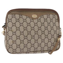 Borsa a Spalla GUCCI GG Plus Supreme PVC Beige Oro Auth ep12498 Beige D'oro