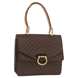 Céline Bolsa de mão em lona Macadam CELINE em couro PVC marrom dourado Auth 160851 Marrom Dourado