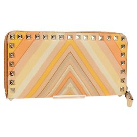 VALENTINO Long Wallet Leather Orange Gold Auth 158184V Golden Orange