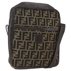 FENDI Zucca Canvas Shoulder Bag Black Brown Auth 158420 Brown Black