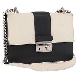 PRADA Chain Shoulder Bag Leather White Silver Auth bs32042 Silvery White