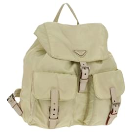 PRADA Backpack Nylon Beige Silver Auth 157776 Silvery Beige