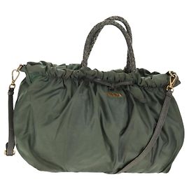 PRADA Sac à main Nylon 2 voies Vert Or Auth 157145 Doré Vert