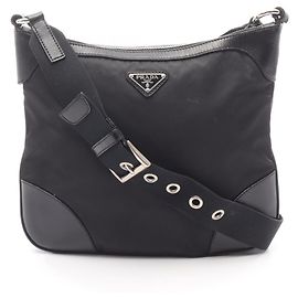 Borsa a Spalla Prada da Donna in Nylon e Pelle Nera Nero