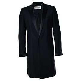 Saint Laurent, schwarzer Blazer-Mantel mit glänzendem Revers Schwarz