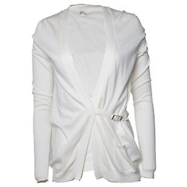 Hermès, cardigan branco com cinto de fivela Branco