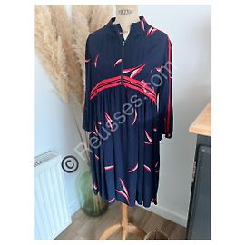 Ba&Sh Navy Blue Dress with Red and White Print Other