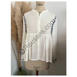 Blusa Berenice Bianca con Ricami Blu Navy Altro