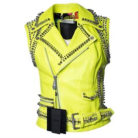 Philipp Plein, neon yellow leather vest with studs Yellow