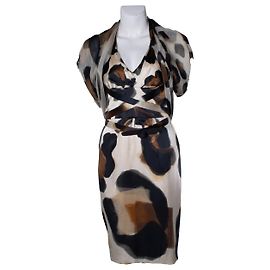 Vestido de seda estampada Versace com bolero Marrom Preto Outro