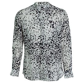 Saint Laurent, camicia con stampa di leopardo delle nevi 2020 Nero Bianco