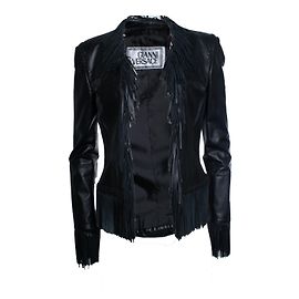 Gianni Versace Couture, Lederjacke mit Fransen Schwarz