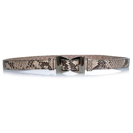 Ceinture en cuir python Gucci avec nœud en métal doré Marron