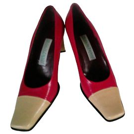 Autre Marque Décolleté Moda Di Fausto Rosso e Beige Pelle 36 Rosso