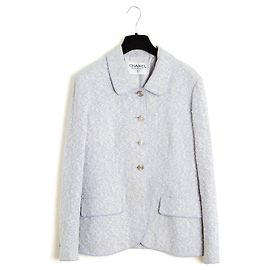 Chanel 1998 Chaqueta Boucle FR40 Azul Bebé Boucle Tweed CC UK12 US10 Azul