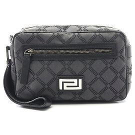 Versace Canvas Leather Clutch Bag Black