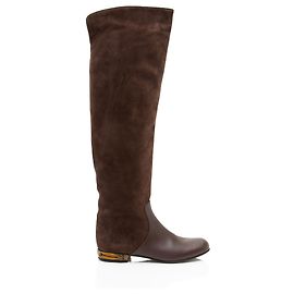 Botas altas de cuero de ante con tacón de bambú Gucci Castaño