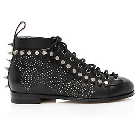 Gucci Calfskin Studded Jakarta Brogue Ankle Boots Black