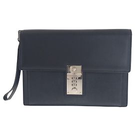 Pochette à verrou en cuir Versace Noir