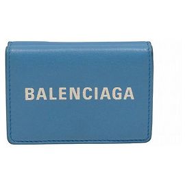 Balenciaga Everyday Leather Trifold Wallet Blue