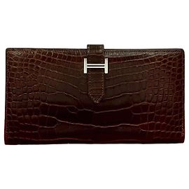 Carteira Longa Soufflet em Jacaré Béarn da Hermès Marrom