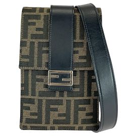 Fendi Zucca Canvas Leather Shoulder Bag Brown