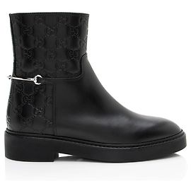 Gucci Guccissima Leather Horsebit Ankle Boots Black