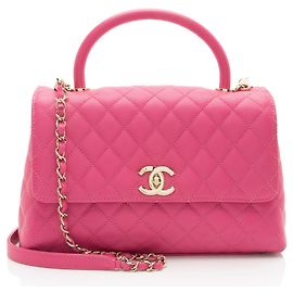 Chanel Caviar Leather Coco Top Handle Small Flap Bag Pink
