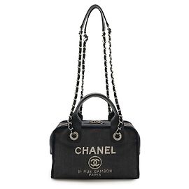 Bolsa de boliche em denim Chanel Azul