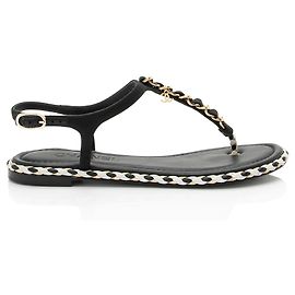 Chanel Grosgrain Chain Thong Sandals Black