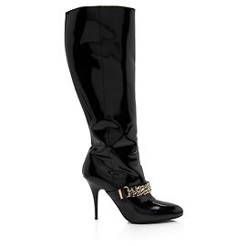 Botas de couro envernizado até o joelho com corrente Burberry Preto