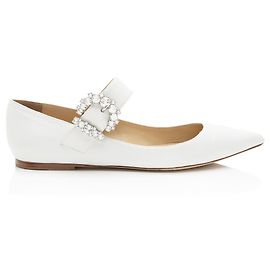 Jimmy Choo Leather Crystal Claire Mary Jane Ballet Flats White